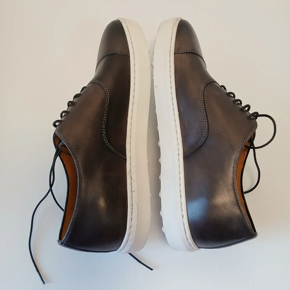 Magnanni Mens 22684 Leather Cap Toe Oxford Sneaker Burnished Grey Size 7 M NEW